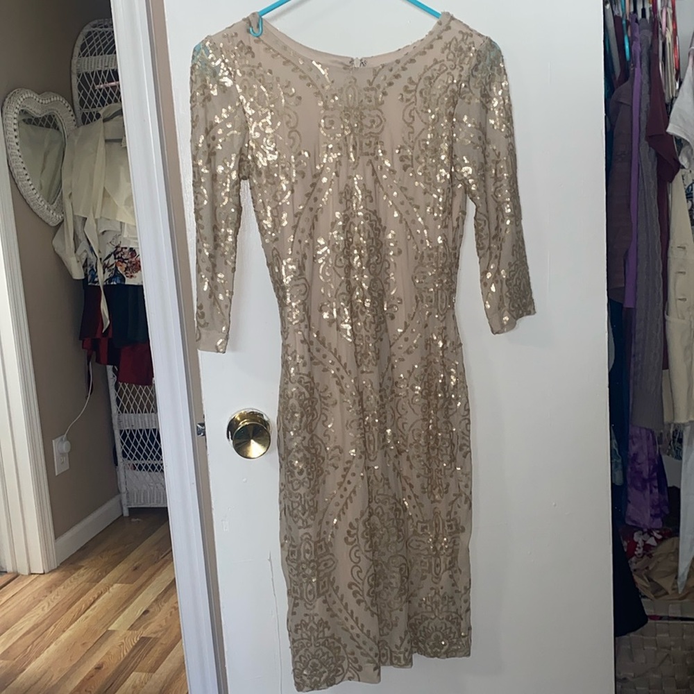 gold sequin body con dress
